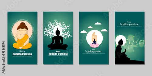 Vector illustration of Happy Buddha Purnima social media story feed set mockup template