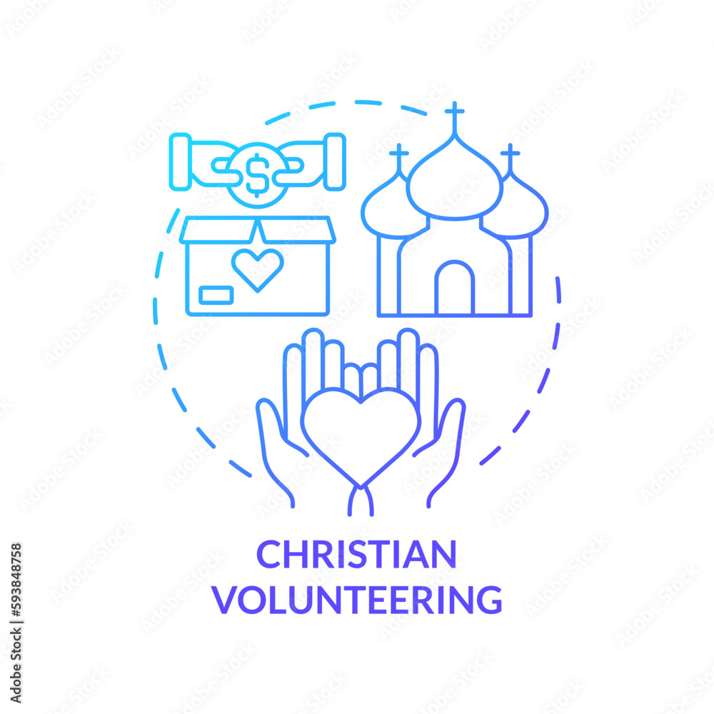 Christian volunteering blue gradient concept icon. Community service and charity. Modern Christianity abstract idea thin line illustration. Isolated outline drawing. Myriad Pro-Bold font used