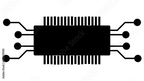 Silhouette of simple schematic chip or component for microcircuits isolated on white background. Technical clipart. Vector.