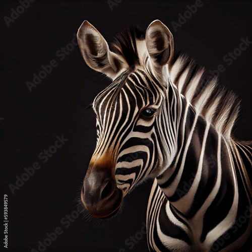 Plain zebra as studio animal portrait (Generative AI)
