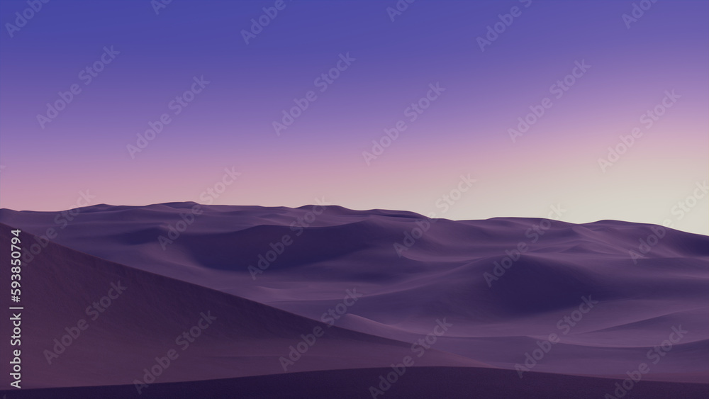 Dusk Landscape, with Desert Sand Dunes. Surreal Modern Wallpaper with Lilac Gradient Sky Dusk Landscape, with Desert Sand Dunes. Surreal Modern Wallpaper with Lilac Gradient Sky