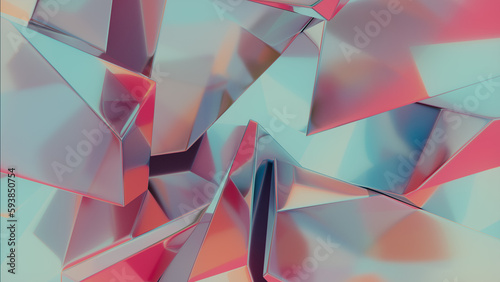 Vibrant Aqua and Pink Glass Shapes form a Modern Tech Wallpaper. Glossy 3D Render.