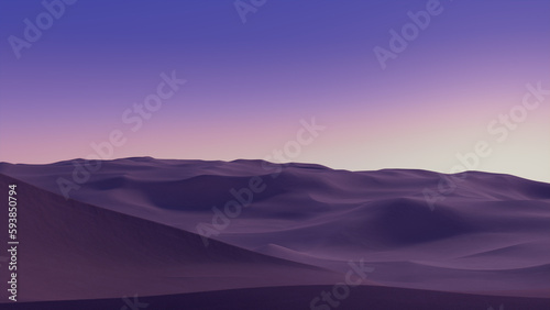 Dusk Landscape, with Desert Sand Dunes. Surreal Modern Wallpaper with Lilac Gradient Sky photo