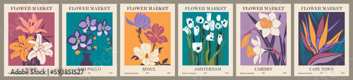Foto Set of abstract flower posters