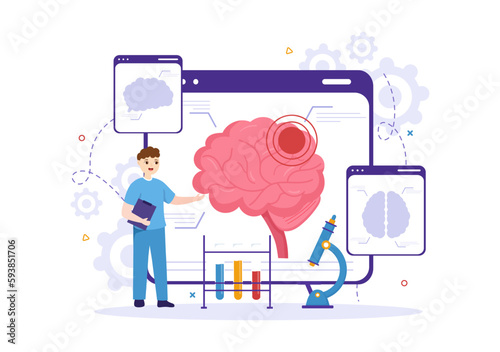 Human Brain Stroke Vector Illustration with Scientific Medical, Hemorrhage and Pain Point in Flat Cartoon Hand Drawn Landing Page Templates