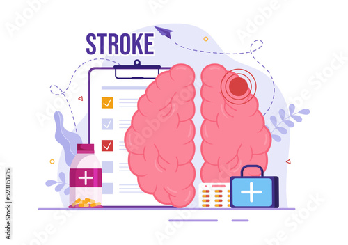 Human Brain Stroke Vector Illustration with Scientific Medical, Hemorrhage and Pain Point in Flat Cartoon Hand Drawn Landing Page Templates