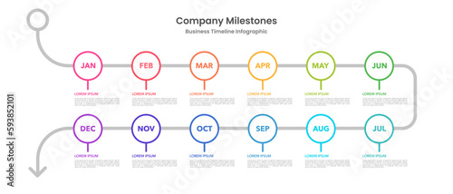 Infographic timeline project in 12 months. Vector illustration.