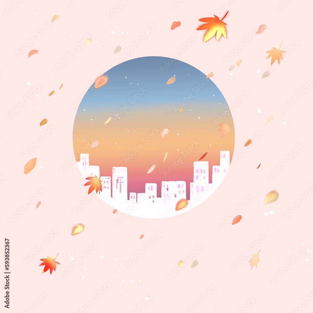 Fototapeta premium 丸い街並み 紅葉 夕暮れ