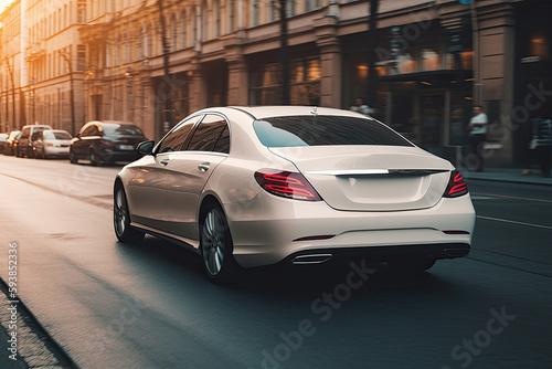 Sedans drive on streets in the middle of the city. rear view  © ttonaorh
