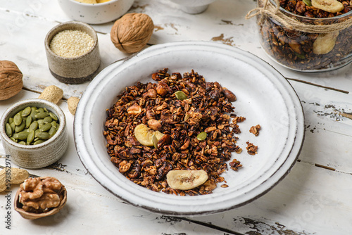 granola baked with nuts and honey