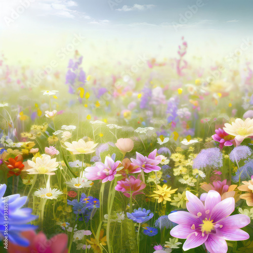 Beautiful blossoming flower meadow in spring, superbloom, generative AI © SvetlanaSF