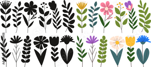 flowers set in doodle style isolated, vector