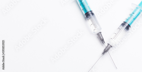 Disposable plastic syringe prepared for injection and vaccination in the hospital. The concept of medicine and health