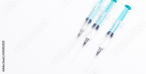 Disposable plastic syringe prepared for injection and vaccination in the hospital. The concept of medicine and health