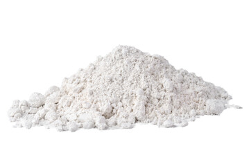 A pile of dry white clay used in cosmetics isolated on transparent background.