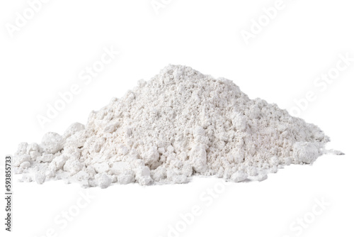 A pile of dry white clay used in cosmetics isolated on transparent background.
