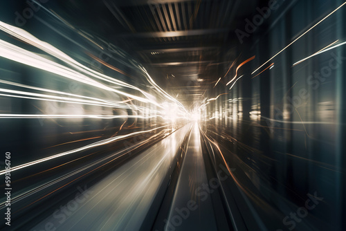 Abstract futuristic tunnel blurred in motion.Generative art © Cheport