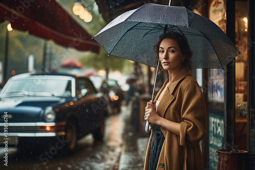 Woman with umbrella in the rain 4, Generative AI
