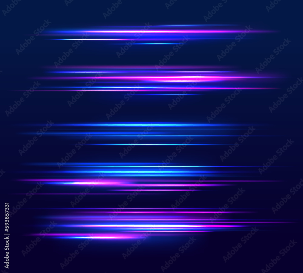 The effect of speed on a blue background.  Abstract light lines of movement and speed with white color glitters.