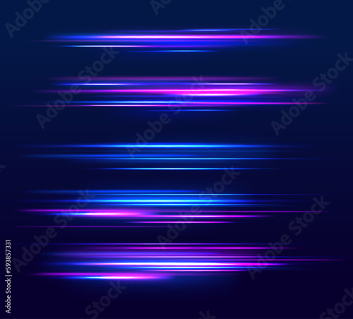 The effect of speed on a blue background.  Abstract light lines of movement and speed with white color glitters.
