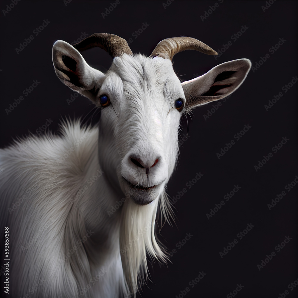Portrait white goat. Look at camera. Generative ai Portrait white goat. Look at camera. Generative ai