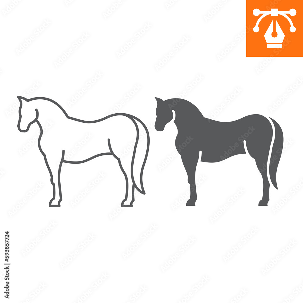 Horse line and solid icon, outline style icon for web site or mobile app, animals and livestock, mustang vector icon, simple vector illustration, vector graphics with editable strokes.