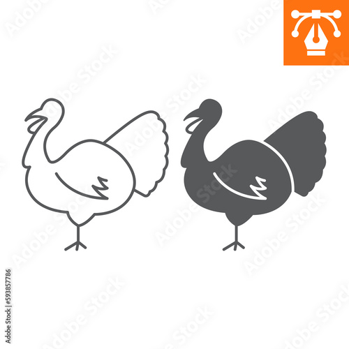 Turkey line and solid icon  outline style icon for web site or mobile app  animals and livestock  turkey bird vector icon  simple vector illustration  vector graphics with editable strokes.