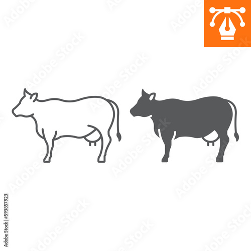 Cow line and solid icon  outline style icon for web site or mobile app  animals and livestock  cow vector icon  simple vector illustration  vector graphics with editable strokes.