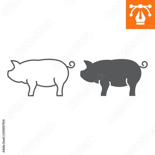 Pig line and solid icon, outline style icon for web site or mobile app, animals and livestock, piglet vector icon, simple vector illustration, vector graphics with editable strokes. © Yuliia