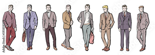 Colorful Line Drawing Illustration of Handsome Young Man In Smart Casual Wear