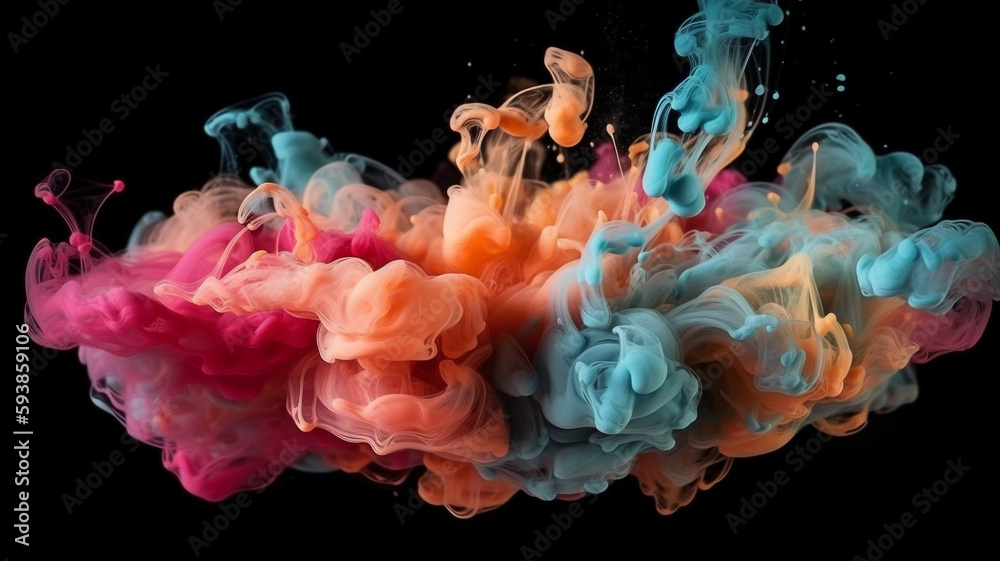 Abstract soft colorful ink splash in water background. Generative AI