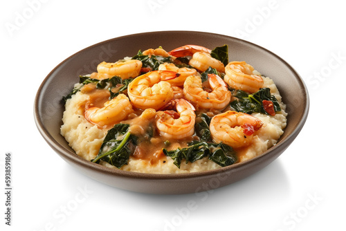 Cajun-style shrimp and grits with a side of collard green