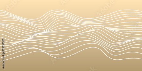 Fototapeta Naklejka Na Ścianę i Meble -  Vector abstract line art wavy smooth flowing dynamic white on gold gradient background in concept luxury, wave, ocean.