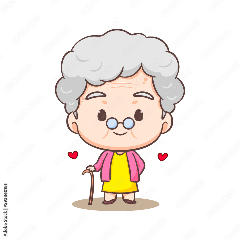 Cute loving Grandmother cartoon character. People Concept design. Flat adorable chibi vector illustration. Isolated white background Cute loving Grandmother cartoon character. People Concept design. Flat adorable chibi vector illustration. Isolated white background