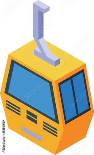 Yellow ski lift icon isometric vector. Winter cable. Resort skier