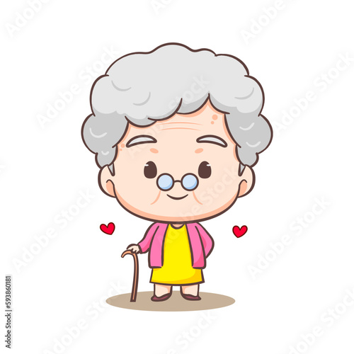 Cute loving Grandmother cartoon character. People Concept design. Flat adorable chibi vector illustration. Isolated white background