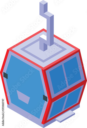 Red cable car icon isometric vector. Winter travel. Snow resort