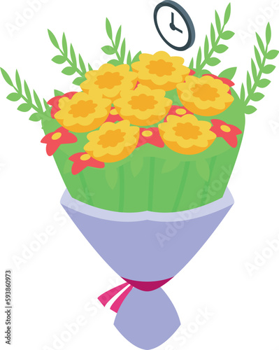 Present flower bouquet icon isometric vector. Gift delivery. Online business