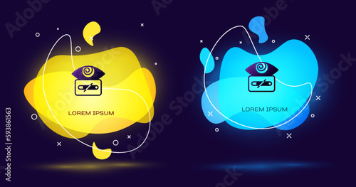 Black Hypnosis icon isolated on black background. Human eye with spiral hypnotic iris. Abstract banner with liquid shapes. Vector