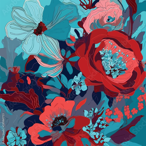 Quadro em tela Complex Compositions: A Colorful and Layered Vector Illustration of Floral Flowe