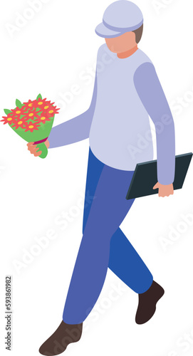 Flower bouquet courier icon isometric vector. Gift delivery. Business present