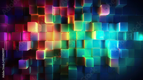 Abstract 3d colorful background wallpaper with glass square with Generative AI Technology