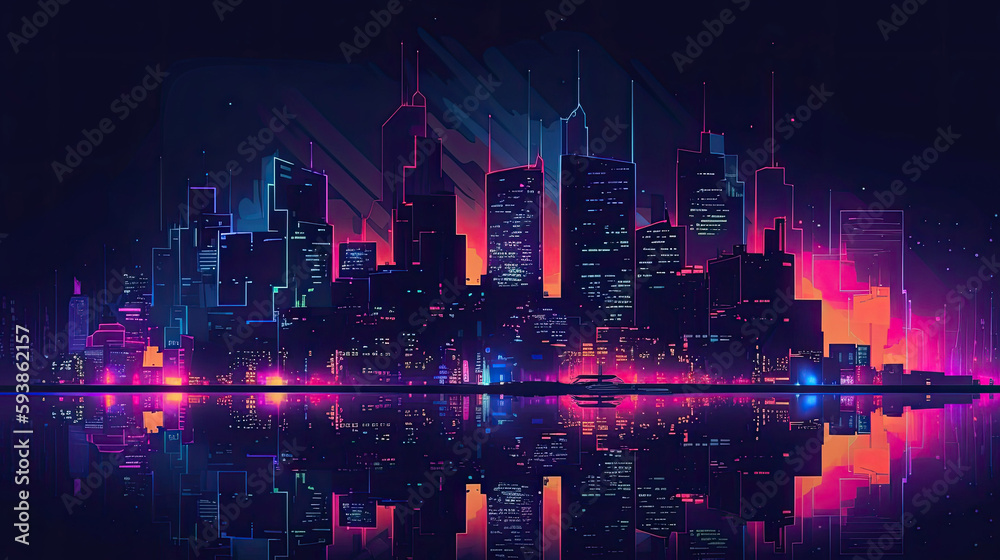 Cyberpunk neon city night, Futuristic city scene with Generative AI Technology
