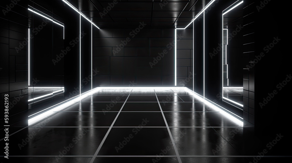 Dark studio with bright white neon lights with Generative AI Technology