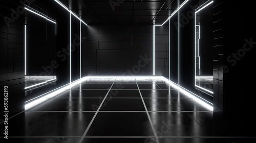 Dark studio with bright white neon lights with Generative AI Technology