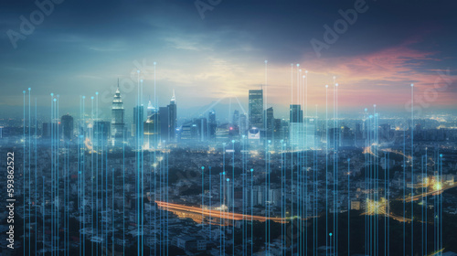 Modern urban ctiy skyline with high-speed data with Generative AI Technology