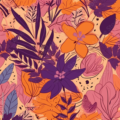 Radiant Tropics: A Bright and Cheerful Floral Illustration on a Yellow Background
