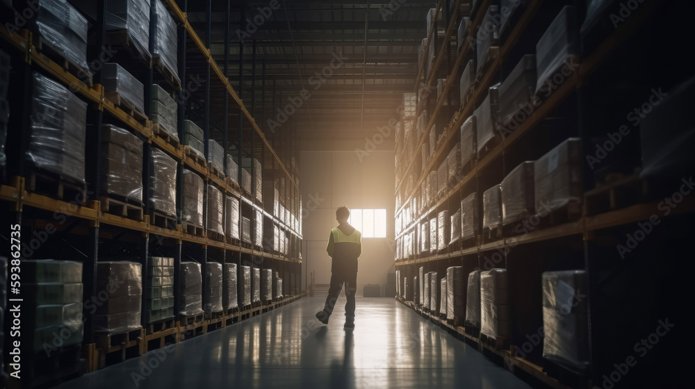 Warehouse worker walking middle background