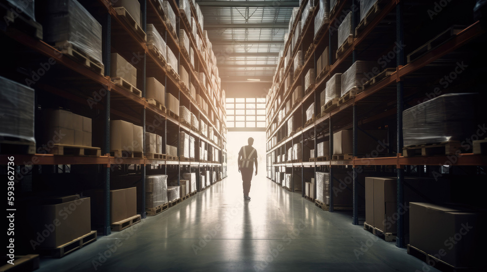 Warehouse worker walking middle background