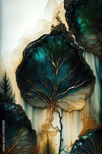 Abstract ink tree background made with generated ai